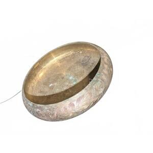 Vintage Brass Decorative Bowl with Leaf Engraving
